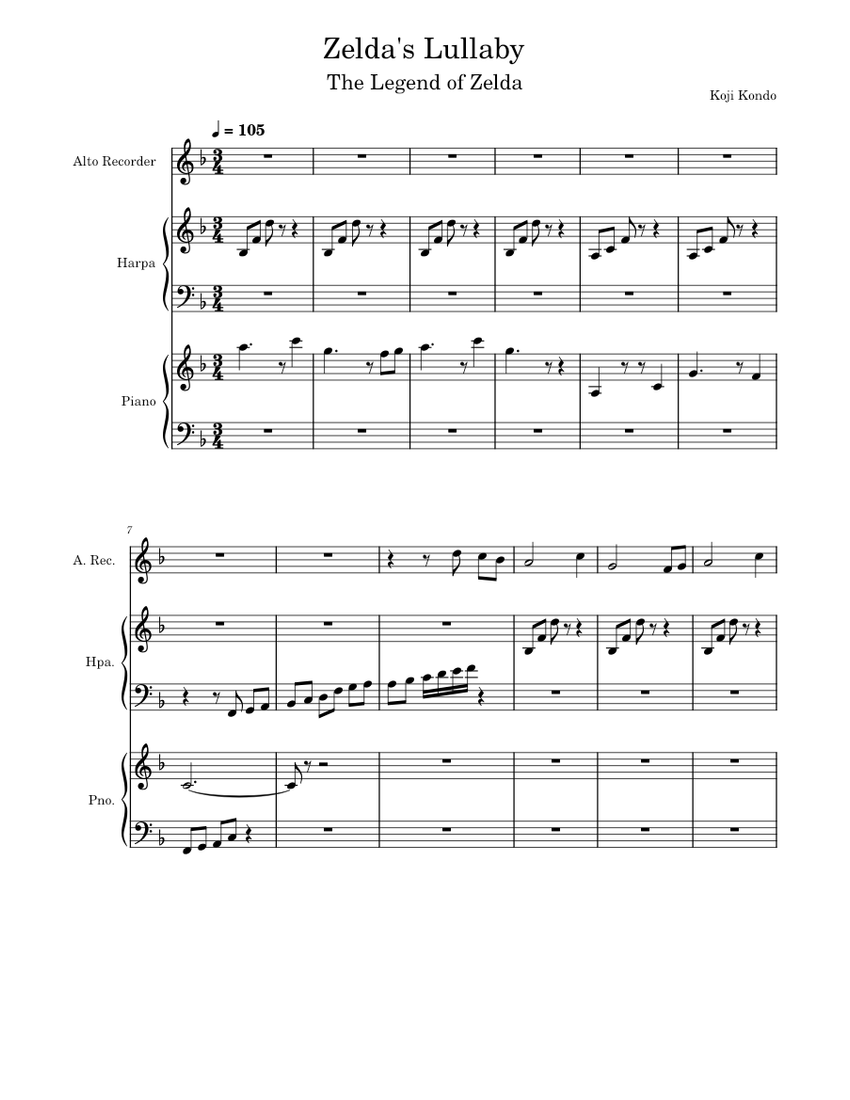 Zelda's Lullaby – Koji Kondo Zeldas Lullaby Trio Sheet music for Piano ...