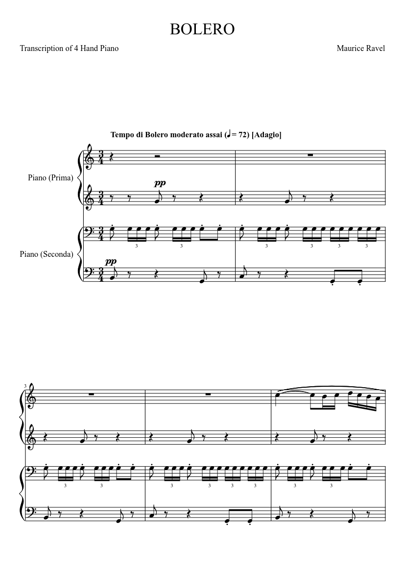 Ravel's Bolero Sheet music for Piano (Piano Duo) | Musescore.com