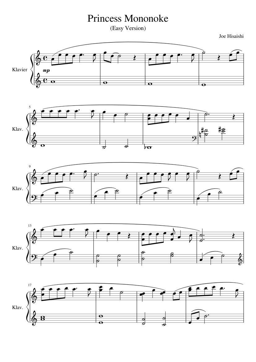 Princess Mononoke - Easy Version Sheet music for Piano (Piano Duo) |  Musescore.com