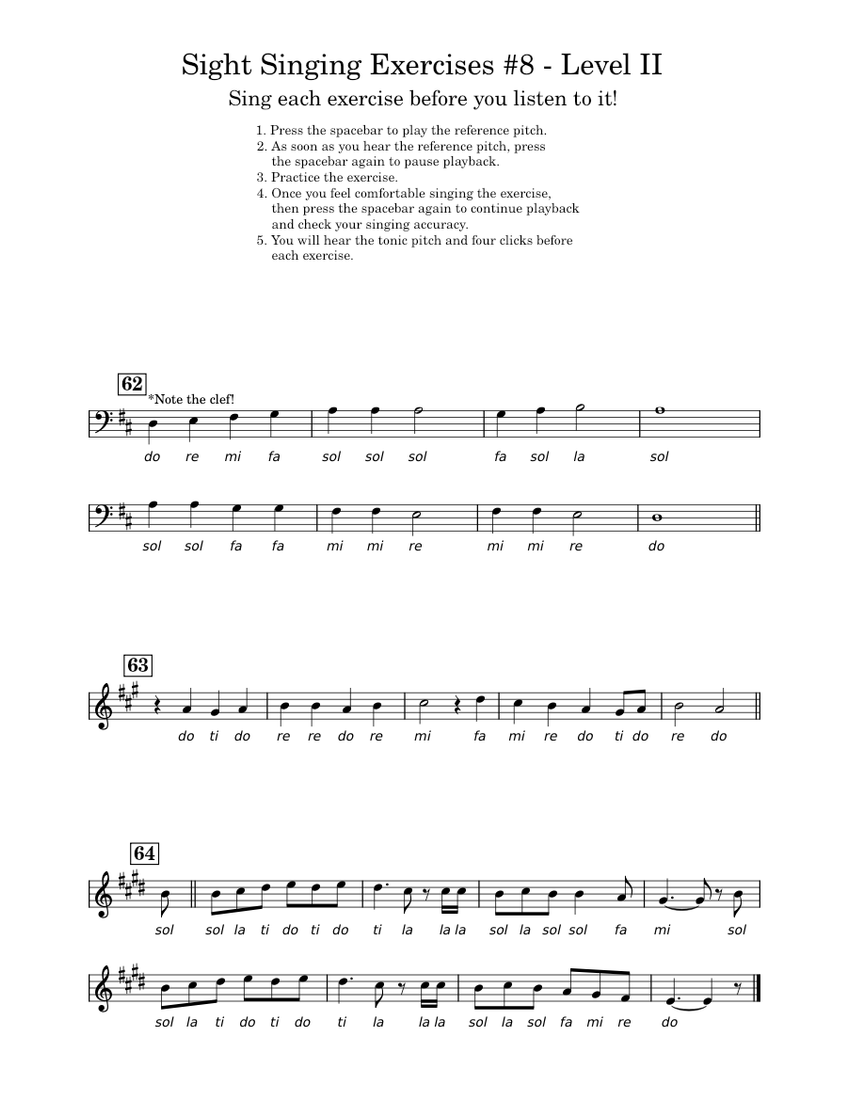 Sight Singing Exercises #8-Level II Sheet music for Vocals (Solo ...