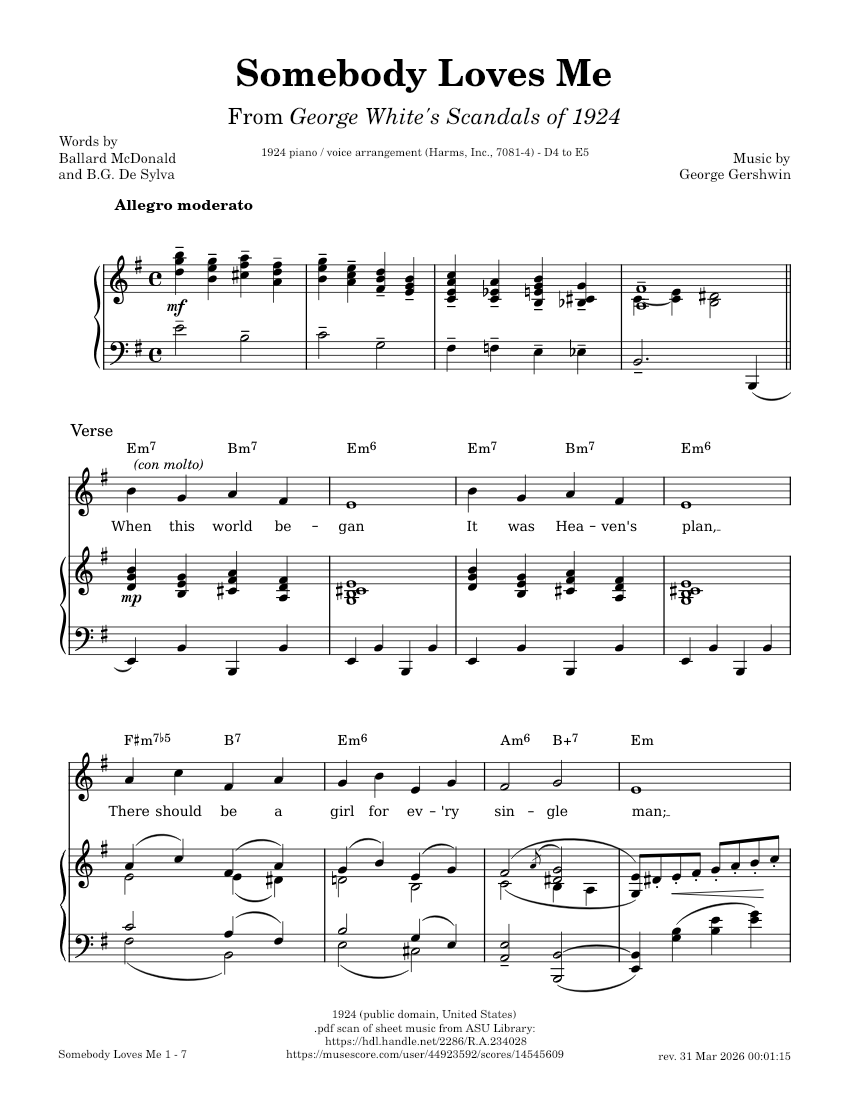 Somebody Loves Me - George Gershwin [1924 Public Domain piano / voice ...