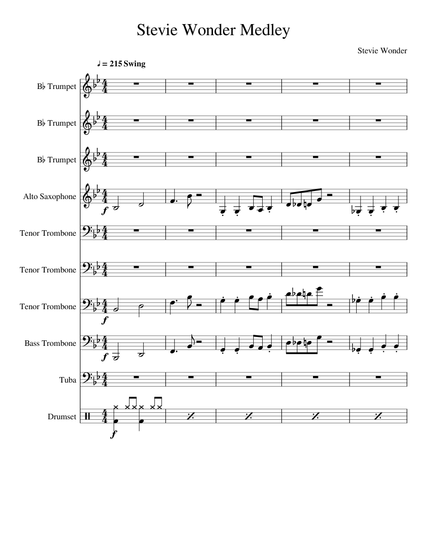 Stevie Wonder Medley Brass Band Sheet music for Tuba, Trombone tenor,  Trombone bass, Saxophone alto & more instruments (Mixed Ensemble) |  Musescore.com