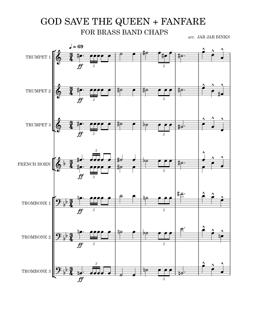 God Save The Queen + Fanfare Sheet music for Trombone, Trumpet in b