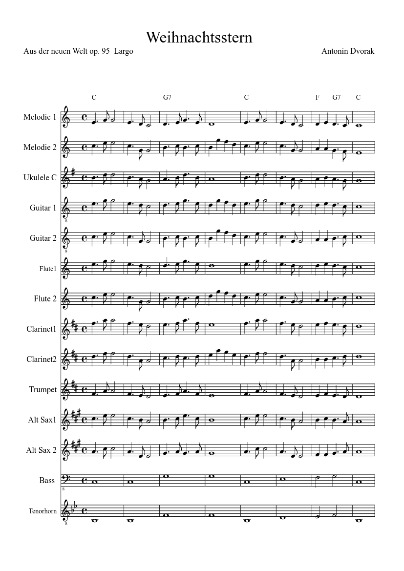 Weihnachtsstern Sheet Music for Flute, Guitar, Bass guitar, Clarinet other  & more instruments (Mixed Ensemble) | MuseScore.com