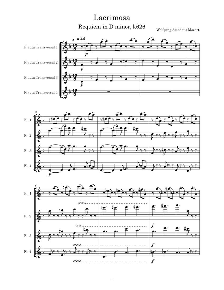 Lacrimosa Requiem – Wolfgang Amadeus Mozart Sheet music for Flute ...