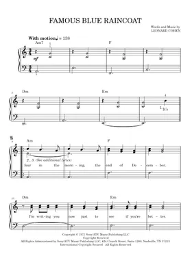 Free Famous Blue Raincoat by Leonard Cohen sheet music | Download PDF or  print on Musescore.com