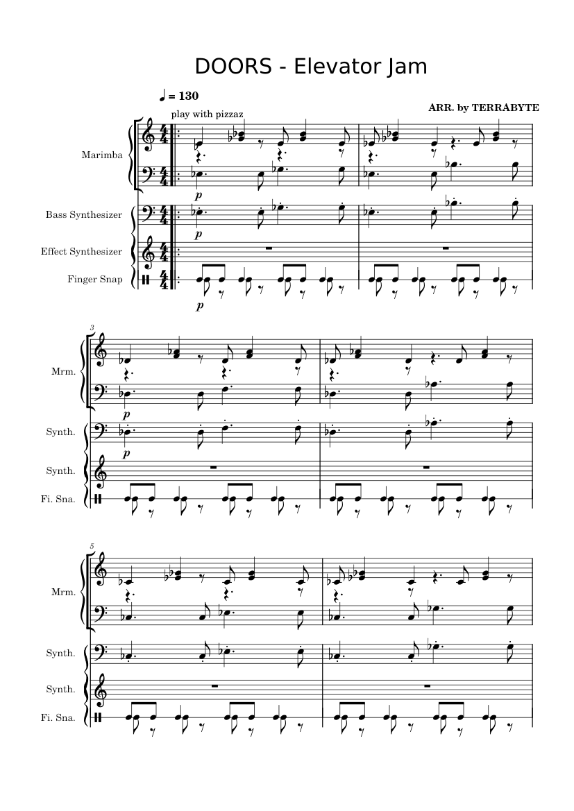 Elevator Jam LSPLASH (DOORS) Sheet music for Bass guitar, Marimba