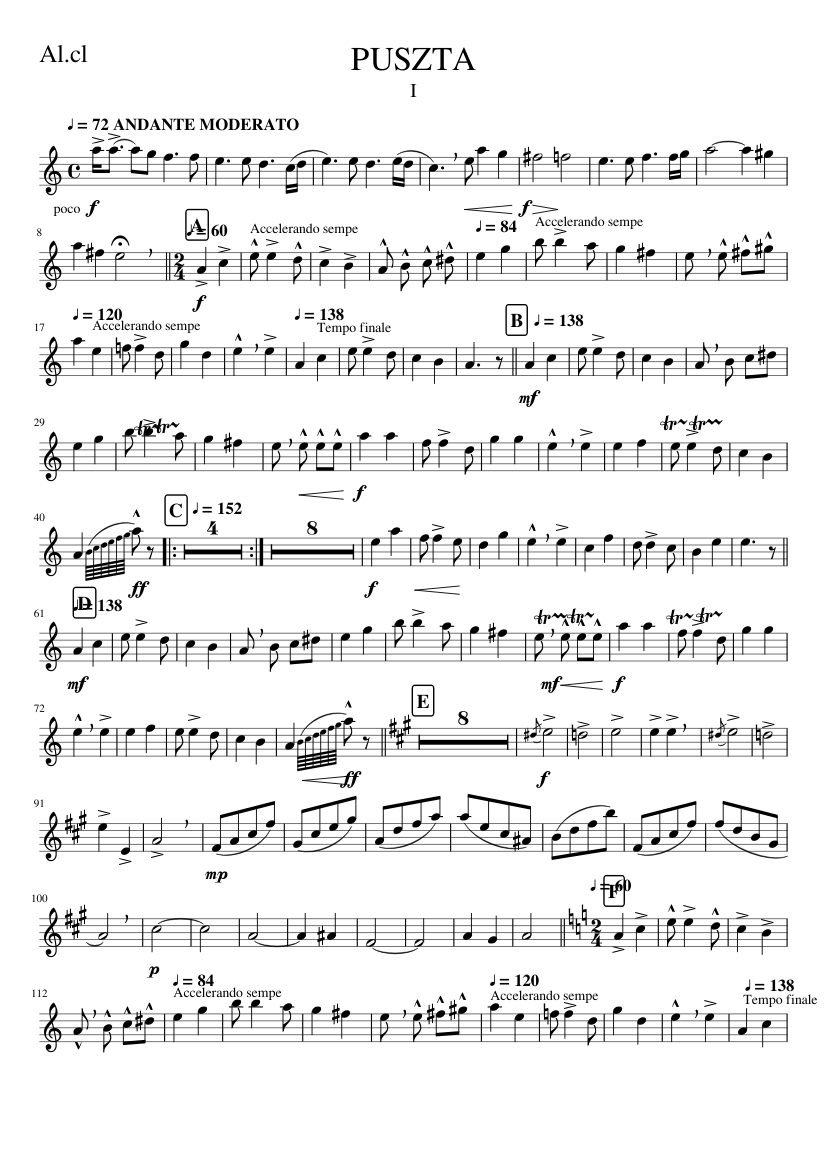 プスタ 楽譜 ピアノ, アルトクラリネット (ソロ) | MuseScore.com