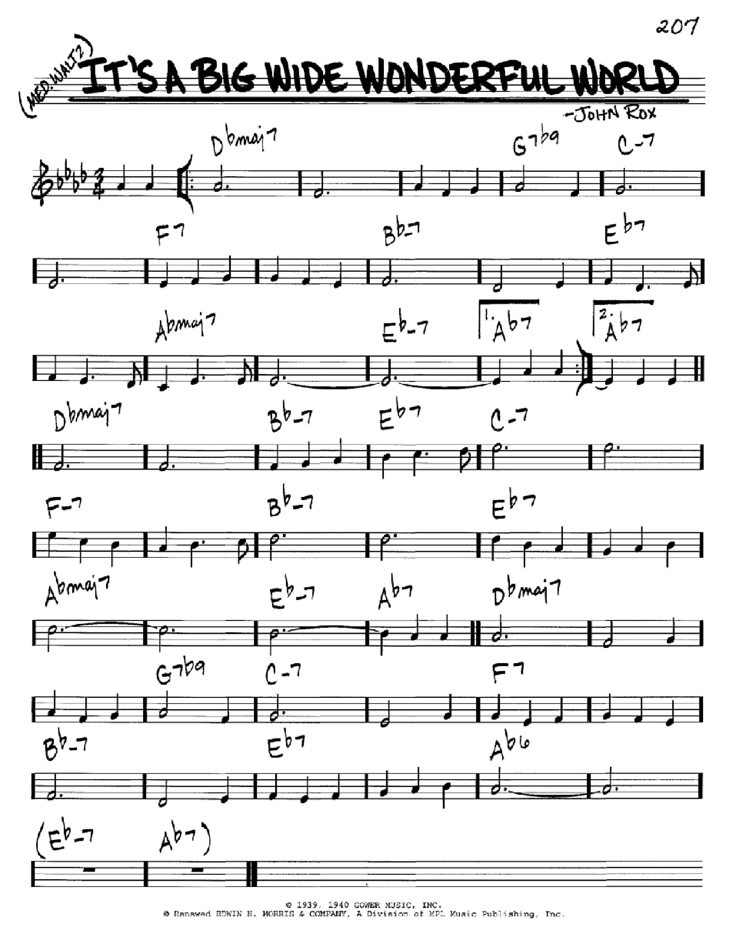 John Rox Play Official version of It's A Big Wide Wonderful World Sheet Music by ...