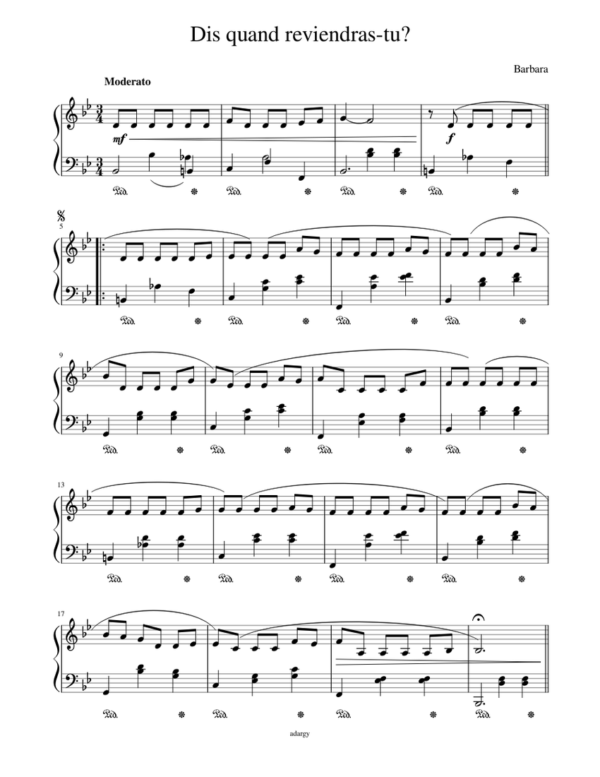 Dis_quand_reviendrastu_ Sheet music for Piano (Solo) Easy