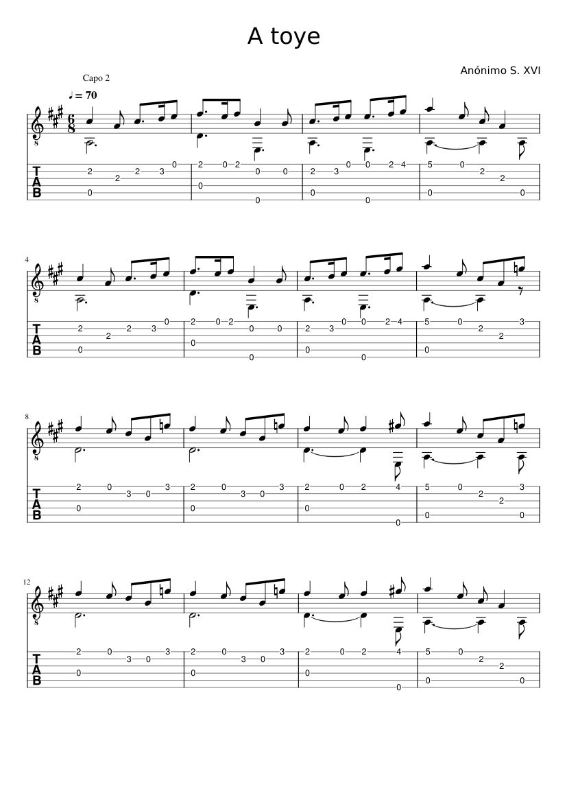 A toye (+tab) Sheet music for Guitar (Solo) | Musescore.com