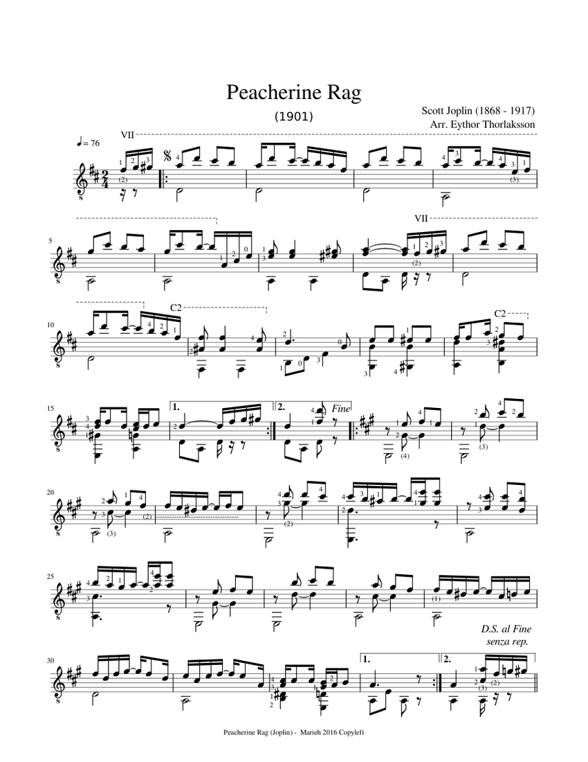 Peacherine Rag - Scott Joplin (1868 - 1917) Sheet music for Guitar ...