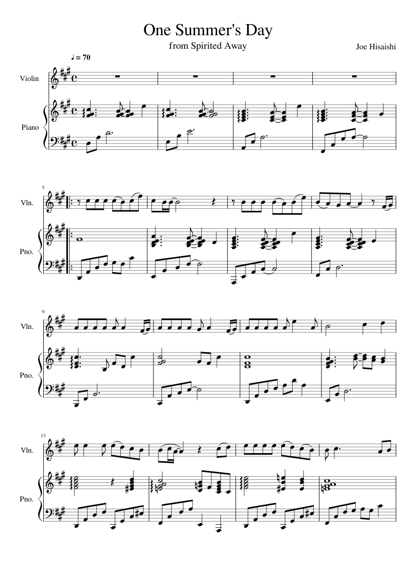 One Summer's Day (Piano + Violin) Duet Sheet music for Piano, Violin (Solo)  | Musescore.com