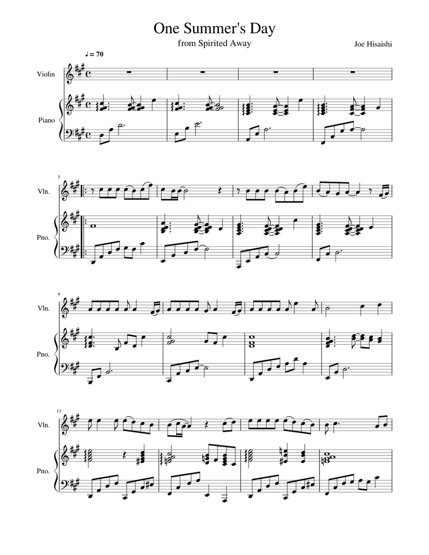 One Summer's Day (Piano + Violin) Duet Sheet music for Piano, Violin (Solo)  | Musescore.com