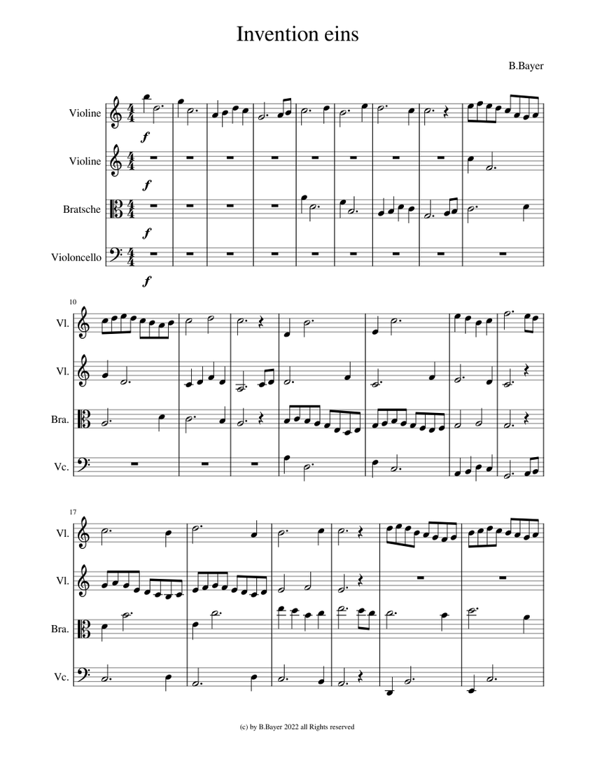 invention_vier Sheet music for Violin, Viola, Cello (String Quartet ...