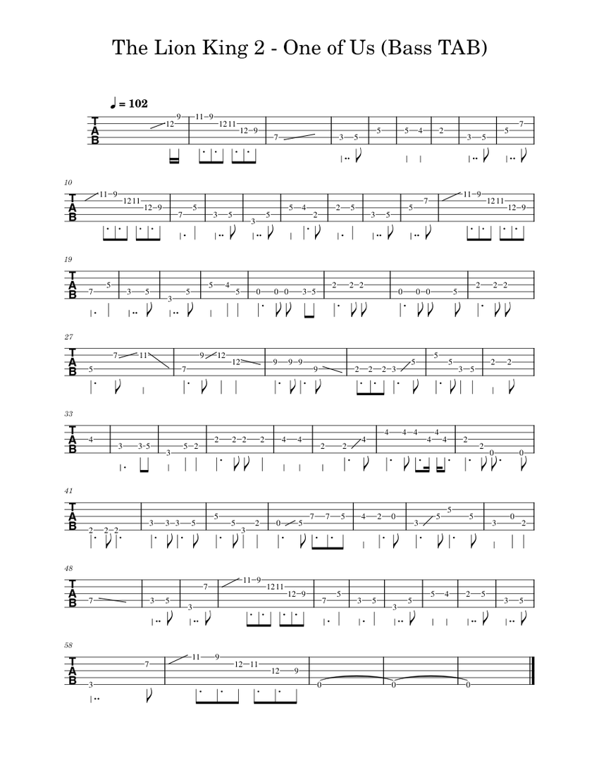 Lion O2 Tab The Lion King 2 - One of Us (Bass TAB) Sheet music for Bass guitar ...