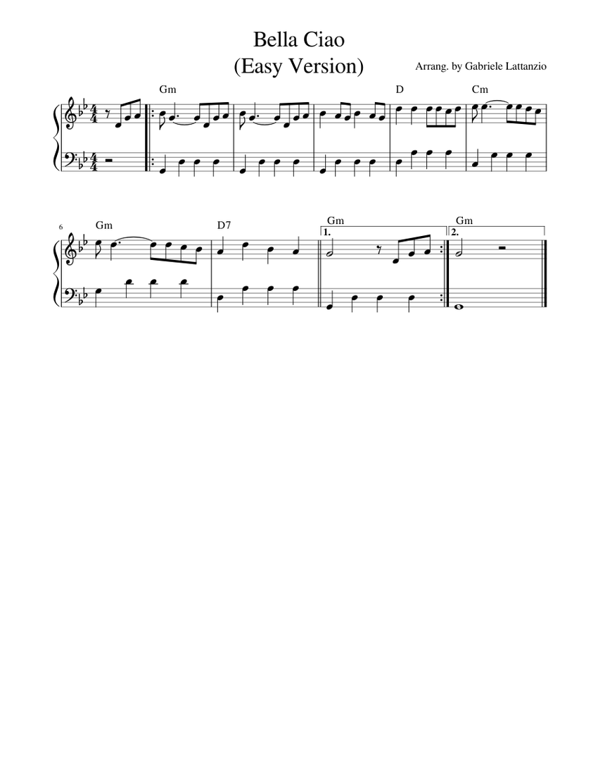 Bella Ciao (Easy Version) Sheet music for Piano (Solo) | Musescore.com