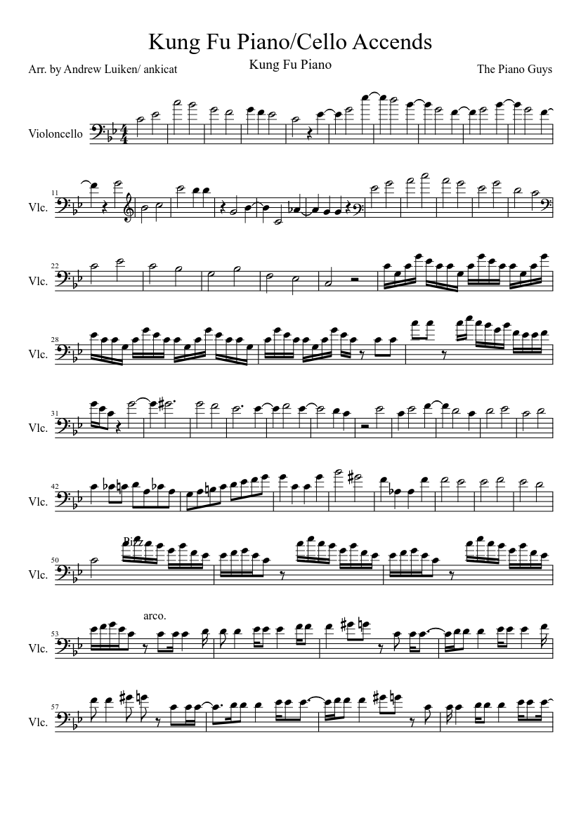 Kung Fu Piano Sheet music for Cello (Solo) | Musescore.com