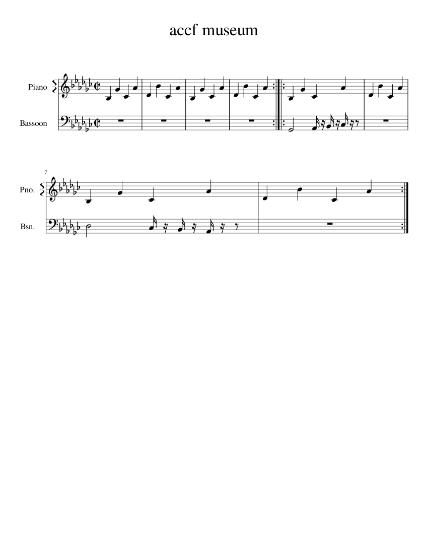 Animal Crossing City Folk/Let's Go To The City - Museum Entrance Sheet  music for Piano, Bassoon (Mixed Duet) | Musescore.com