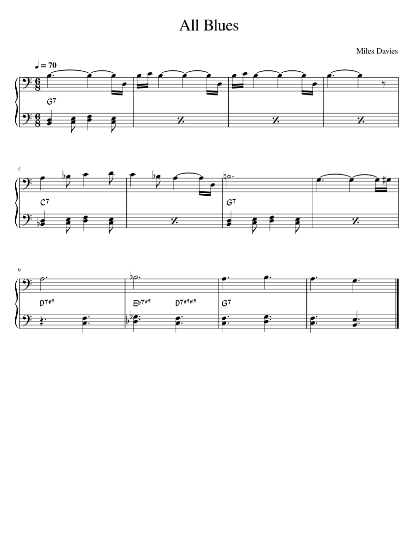 All Blues Miles Davis All Blues bass Clef Sheet Music For Trombone All Blues Miles Davis All Blues Bass Clef Sheet Music For Trombone