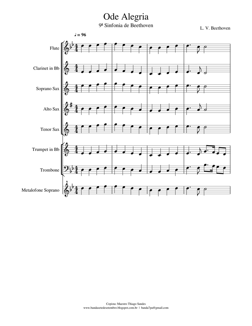 Ode Alegria - 9ª Sinfonia de Beethoven Sheet music for Trombone, Flute ...