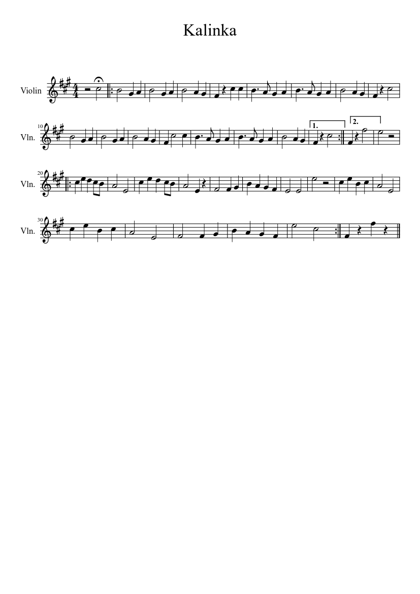 Kalinka - violin Sheet music for Violin (Solo) | Musescore.com