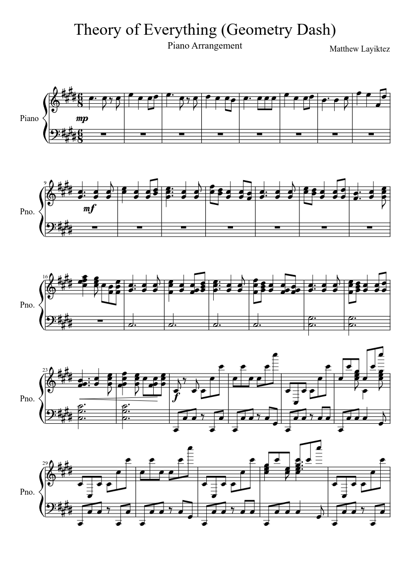 Theory of Everything (Geometry Dash) Sheet music for Piano (Solo) |  Musescore.com