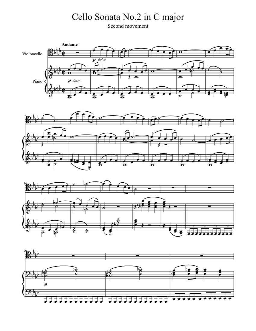 Cello Sonata No.2 in C major - 2nd mov Sheet music for Piano (Solo ...