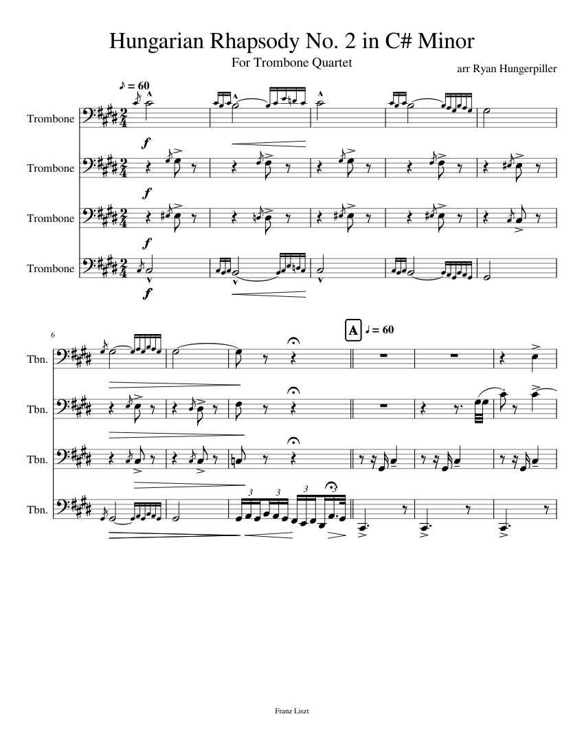 Hungarian Rhapsody No. 2 in C# Minor Collin plz print (11-9) Sheet music  for Trombone (Mixed Quartet) | Musescore.com