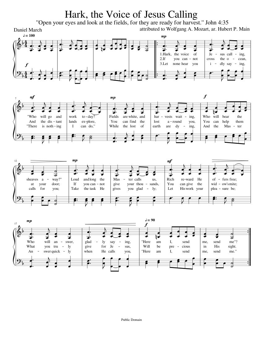 Hark The Voice Of Jesus Calling Sheet Music For Piano SATB Easy Hark the voice of jesus calling sheet music for piano satb easy