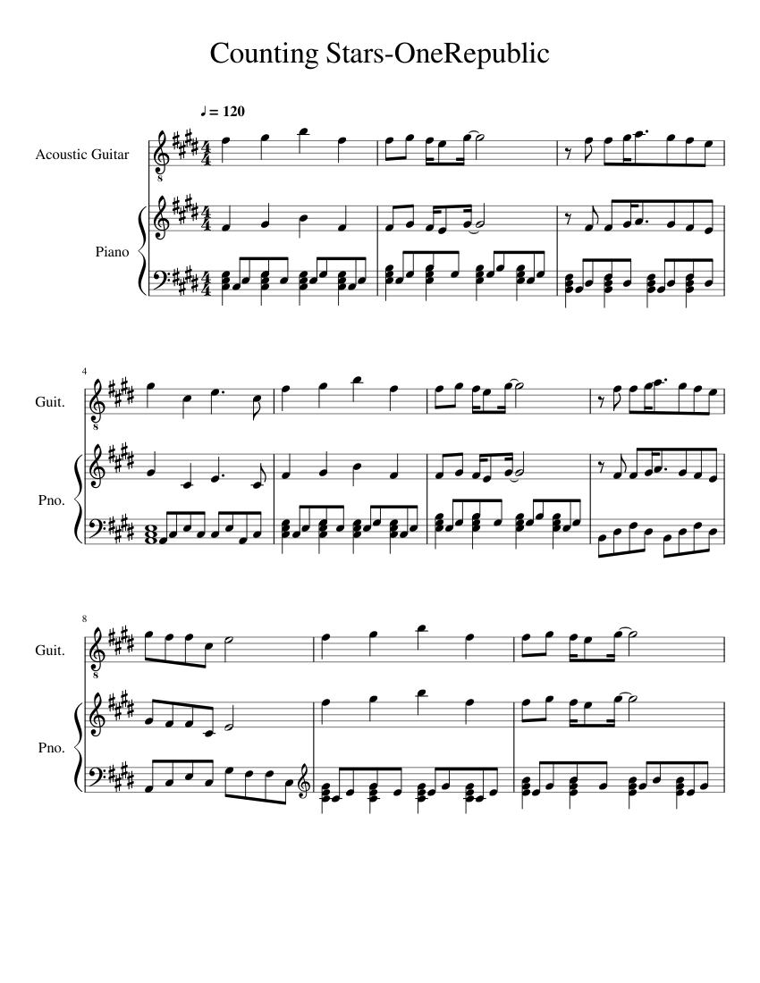 Counting Stars Sheet music for Piano, Guitar (Mixed Duet) | Musescore.com