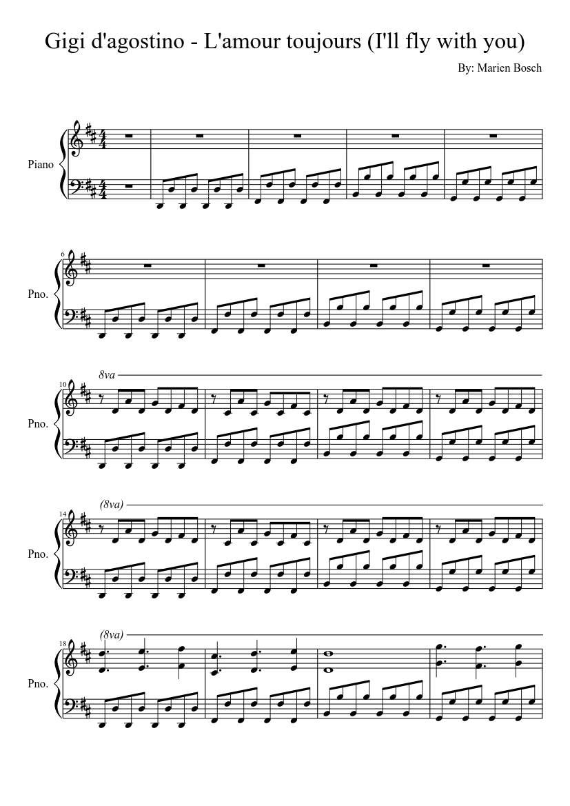 Gigi d'Agostino L'amour toujours (I'll fly with you) Sheet music for Piano Musescore.com