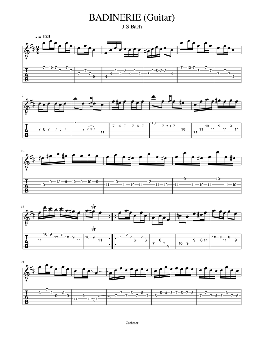 BADINERIE suite no2 (Guitare TAB)_J-S-Bach Sheet music for Guitar (Solo) |  Musescore.com