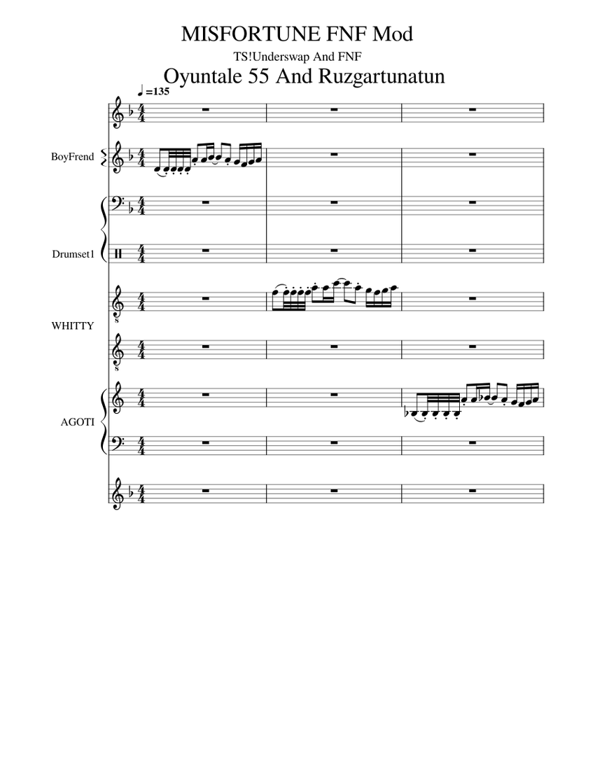 Misfortune TS Underswap FNF Version Sheet Music For Piano Vibraphone 