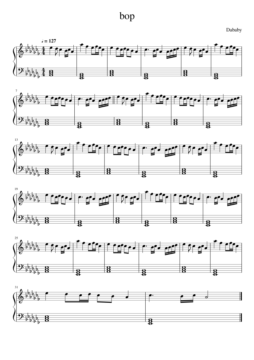 Piano Sheet Music Dababy Bop Piano Sheet Music