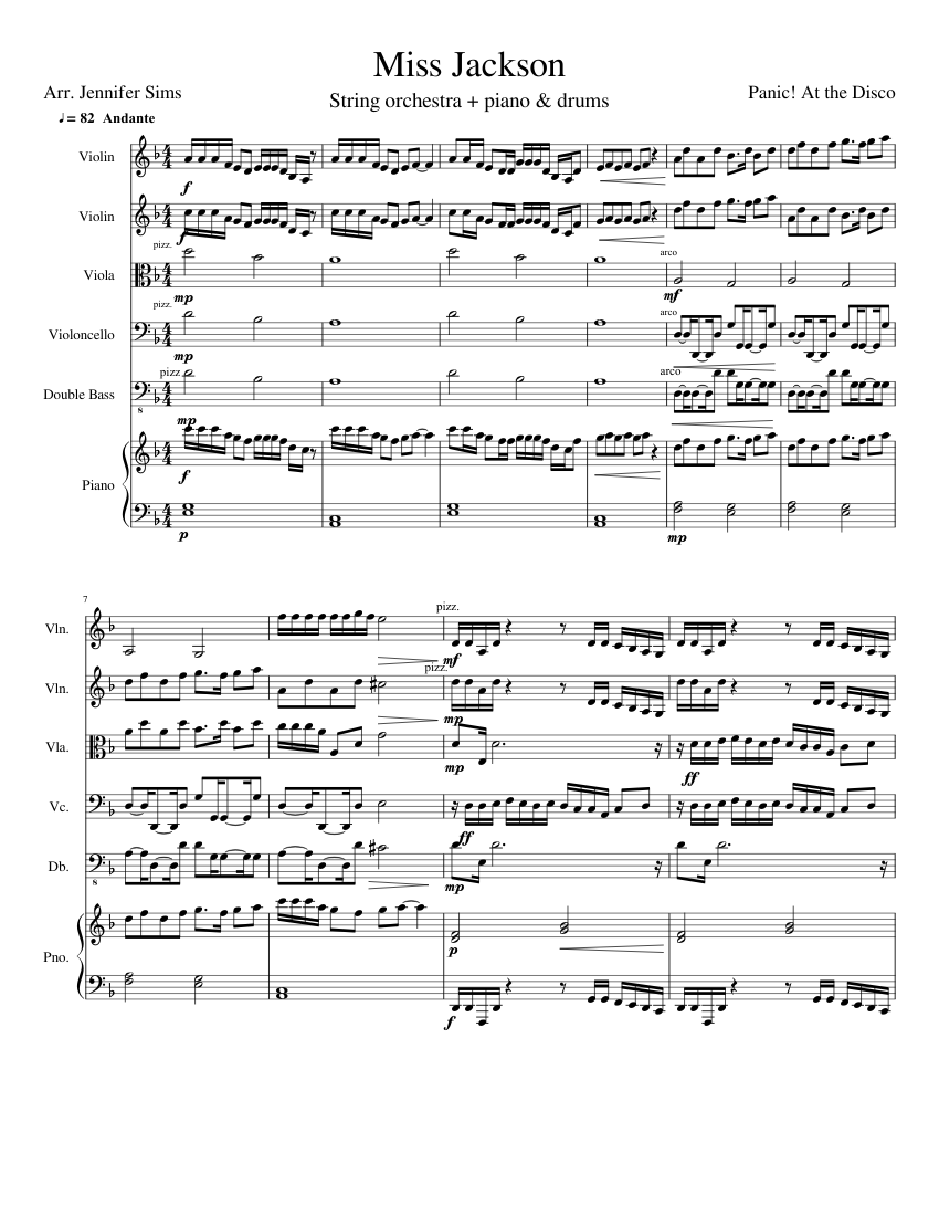 Miss Jackson Sheet music for Piano, Contrabass, Violin, Viola & more  instruments (Piano Quintet) | Musescore.com