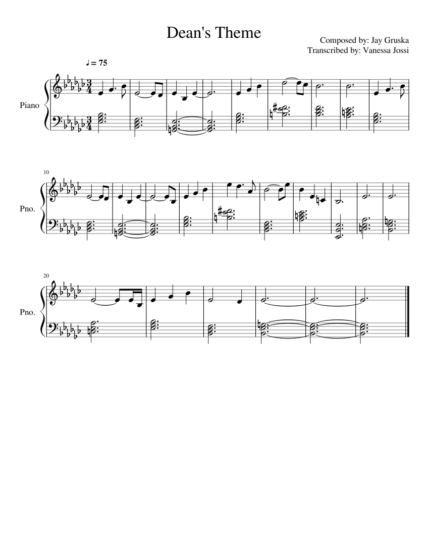 Dean's Theme Sheet music for Piano (Piano Duo) | Musescore.com