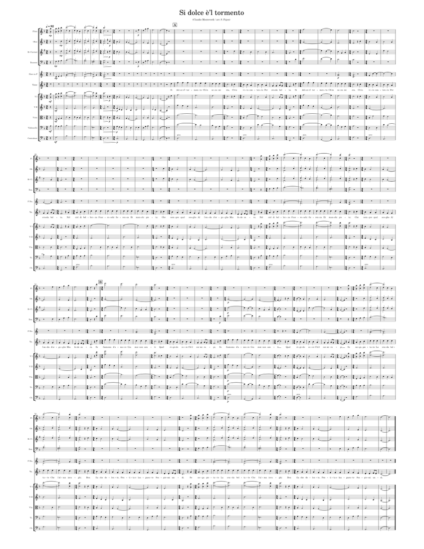 Si dolce è'l tormento - Claudio Monteverdi Sheet music for Vocals, Oboe, Clarinet in b-flat & more instruments (Chamber Orchestra) | Musescore.com
