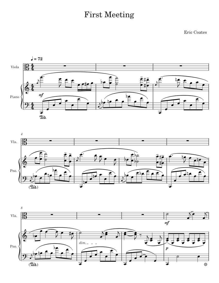 初対面：スーベニール - エリック・コーツ 楽譜 ピアノ, ビオラ (ソロ
