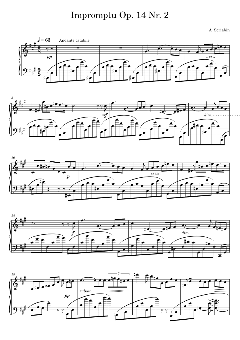 Impromptu Op. 14 Nr.2 Scriabin Sheet Music for Piano (Solo
