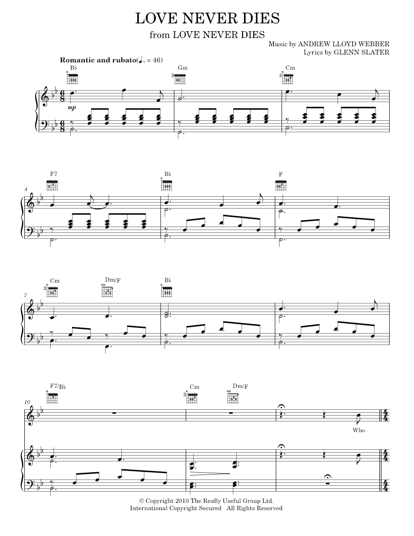 Play Official version of Love never dies Sheet Music by Andrew Lloyd Webber for Piano, Vocals ...