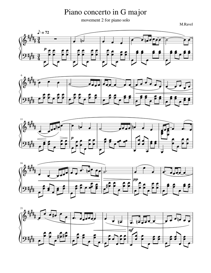 Piano Concerto in G major movement 2 Sheet music for Piano (Solo) |  Musescore.com