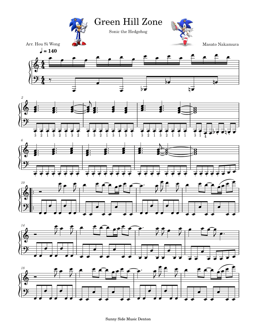 Green Hill Zone (Sonic) – Masato Nakamura Sheet music for Piano (Solo)