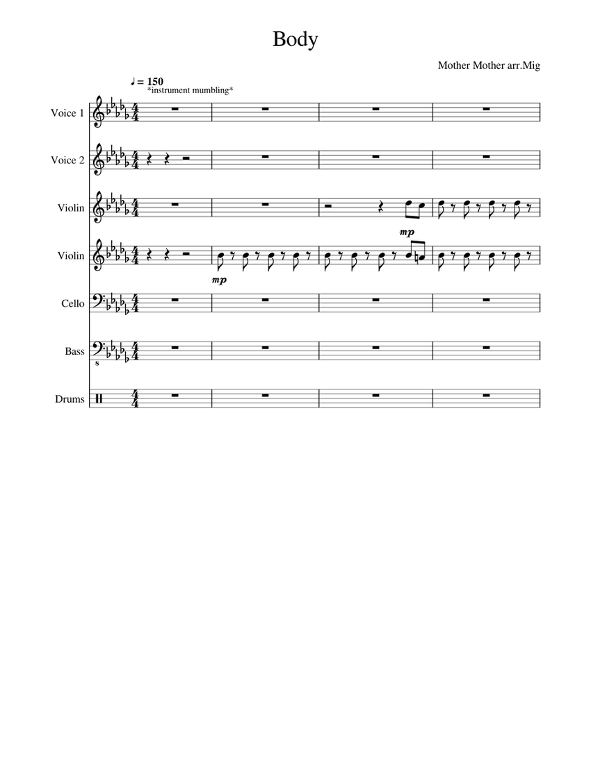 Body Sheet music for Vocals, Violin, Cello, Bass guitar & more instruments  (Mixed Ensemble) | Musescore.com