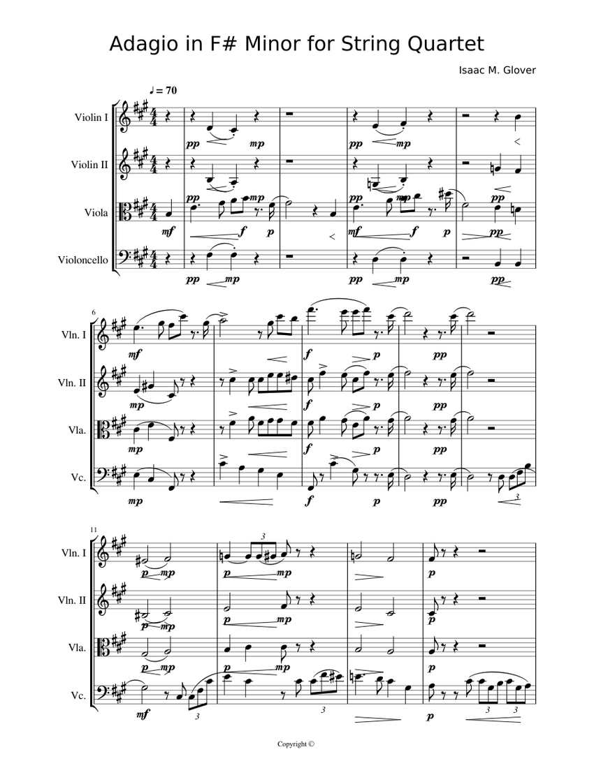 Adagio for String Quartet in F# Minor (FIRST ORIGINAL) Sheet music for ...