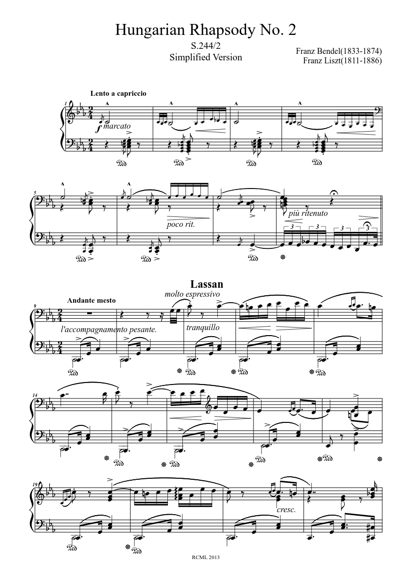 Hungarian Rhapsody No. 2: Simplified Version! Sheet music for Piano (Solo)  | Musescore.com