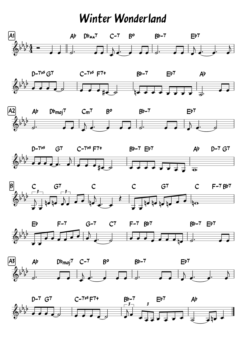 Winter Wonderland Leadsheet Sheet Music For Piano Solo Easy