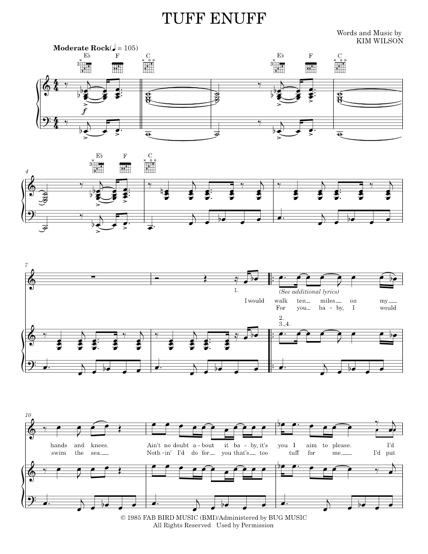 Play Official version of Tuff enuff Sheet Music by The Fabulous ...