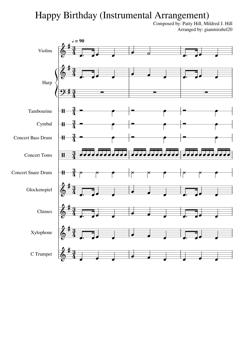 happybirthday Sheet music for Tambourine, Glockenspiel, Snare drum