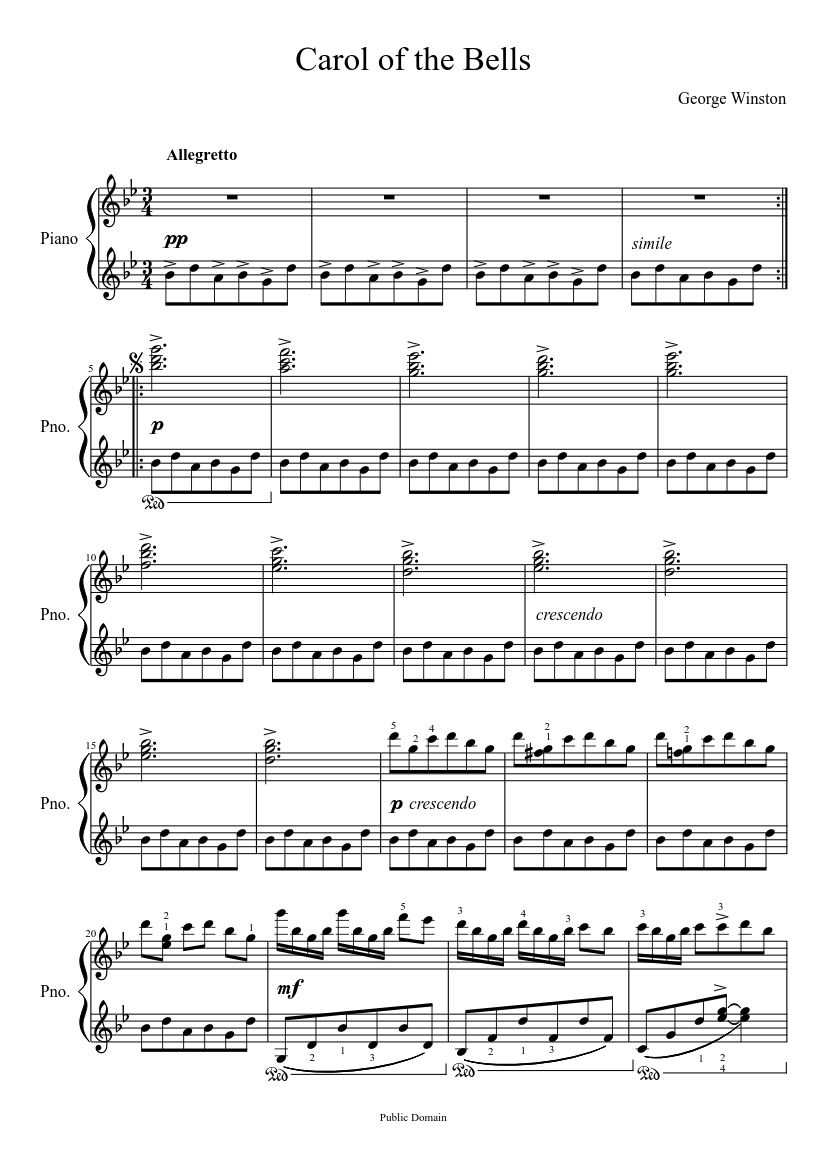 Carol of the Bells - George Winston Sheet music for Piano (Solo) |  Musescore.com